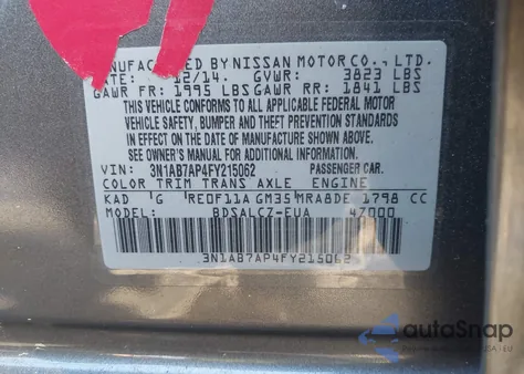 2015 Nissan Sentra S from USA, damaged, VIN 3N1AB7AP4FY215062